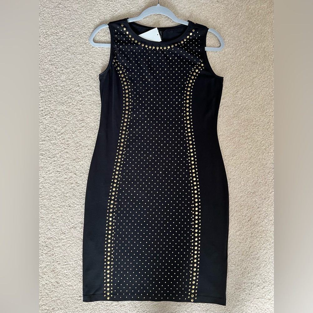 BRAND NEW black little gold-studded dress!